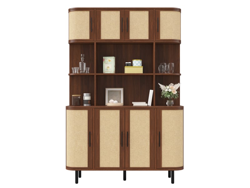  Buffet et enfilade avec 8 portes, façades tressées, poignées noires et pieds en fer, en mdf, noyer, 120 × 20 × 180 cm  - Conforama A