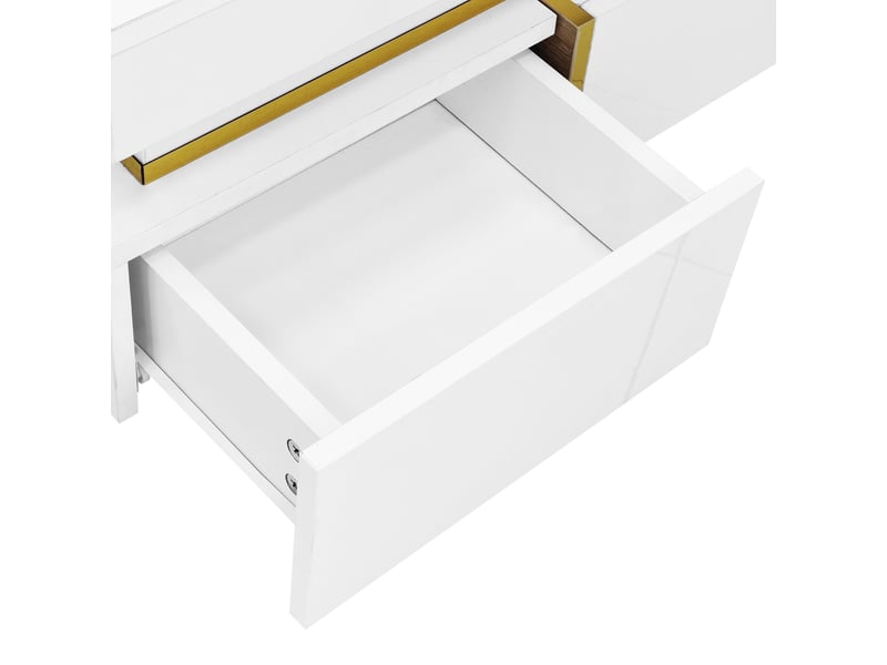  Table basse carrée brillante en panneaux de particules avec 2 tiroirs et accents dorés,blanc table basse blanc - Conforama E
