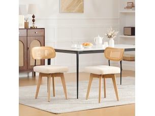 Lot de 2 chaises de salle à manger pivotantes à 360° avec dossier en rotin tressé et assise rembourrée en chenille beige