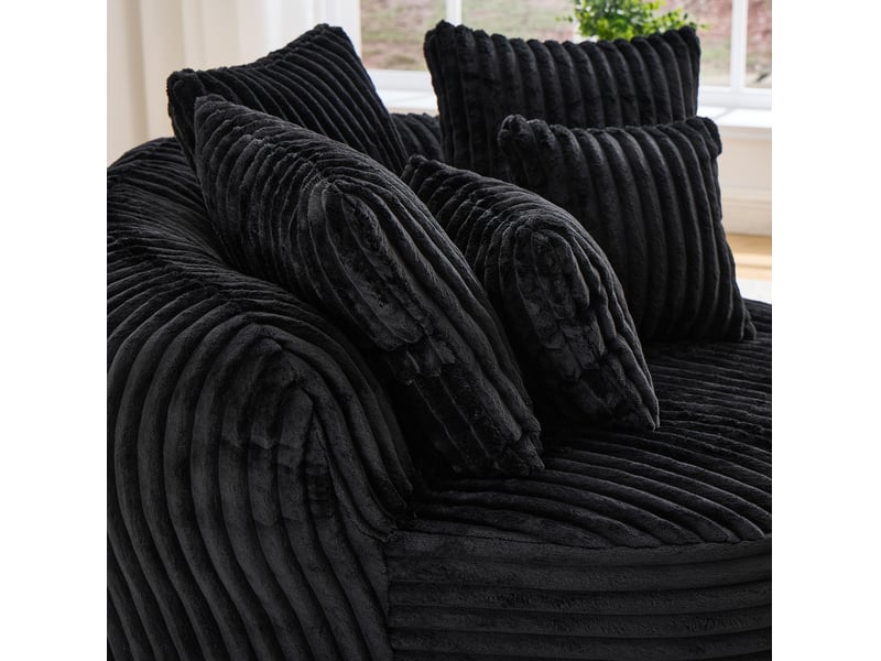  Fauteuil de lecture modenvie rond sans pieds avec repose-pieds, 5 coussins, tissu chenille noir, 168 x 123 x 63 cm  - Conforama E