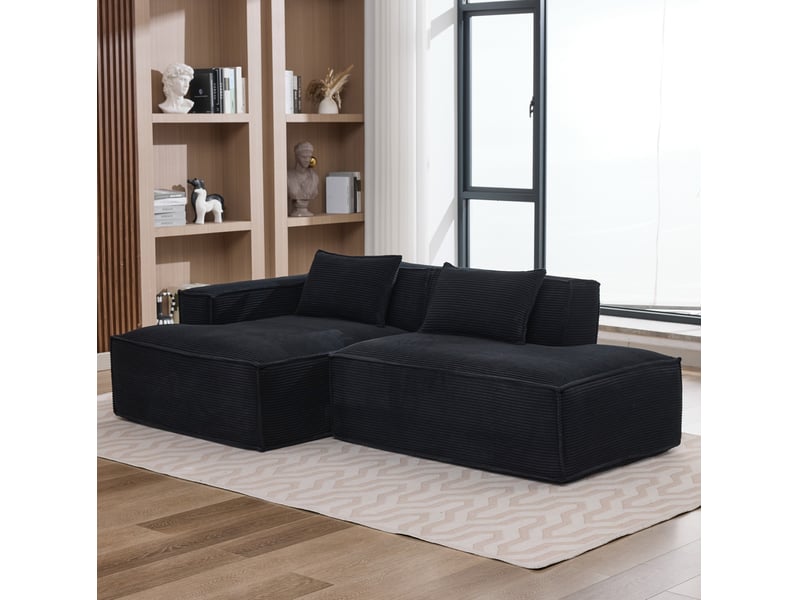  Canapé 2 places ulevr 233 cm avec 2 coussins, assise souple en polyester noir  - Conforama D