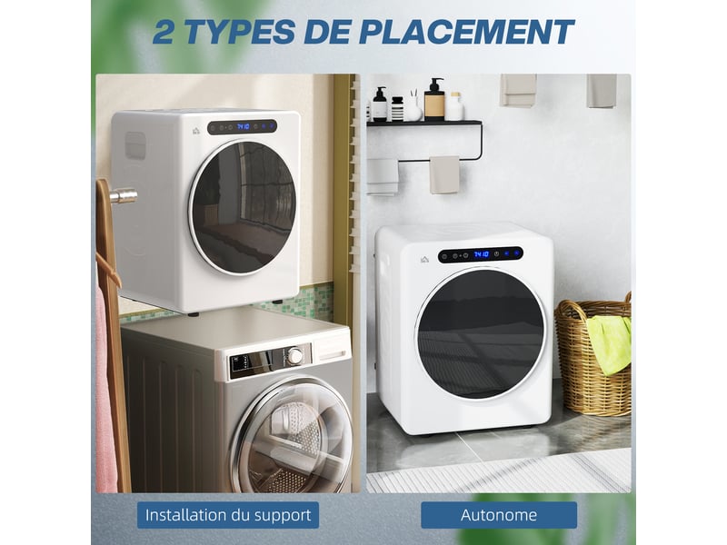 Sèche linge à évacuation, sèche-linge électrique 1000 w 3 kg, modes extra dry et eco, minuterie, blanc, acier inoxydable - Conforama W