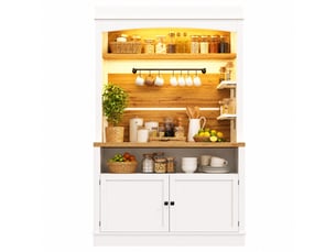 Buffet haut modenvie set de 2, 184 cm, led rgb, avec étagère en verre et barre à crochets, mdf et métal, blanc