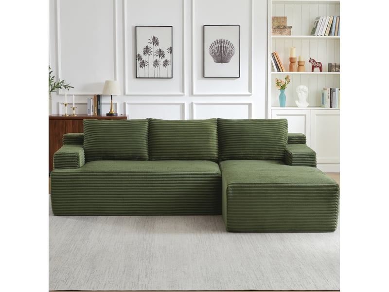  Canapé d’angle modulable 4 places 238x152x66 cm en velours côtelé vert  - Conforama B