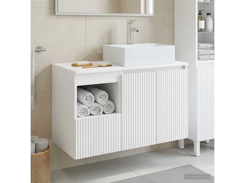  Ensemble de mobilier de salle de bain 2 pc blanc brillant cf64002  - Conforama B