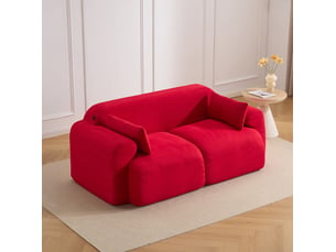 Canapé droit compressé fixe MODENVIE  2 places Velours côtelé rouge