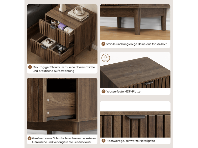  Table de chevet 45x39x56,5 cm à 2 tiroirs décor noyer  - Conforama E