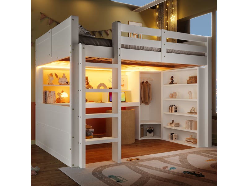  Lit mezzanine 140x200 cm coloris blanc led pin lit enfant blanc - Conforama D