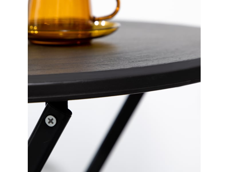  Table de jardin pliante ronde ø60 cm gris foncé, plateau effet bois et cadre acier pour balcon et terrasse  - Conforama E