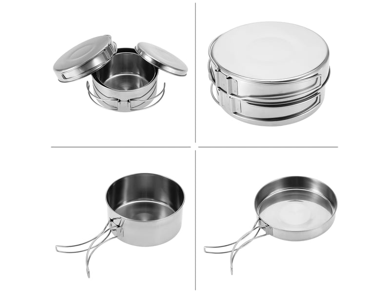  Ensemble de 4 ustensiles de cuisine portables en acier inoxydable pour camping, pique-nique, extérieur, casseroles, poêles, assiettes, vaisselle  - Conforama D