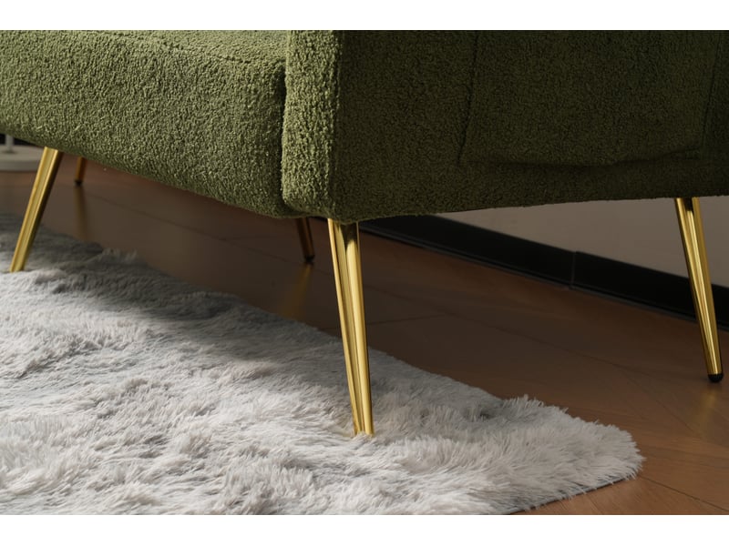 Canapé convertible avec dossier réglable et poches latérales en tissu bouclette vert antique, 175 × 64 × 72 cm - Conforama E