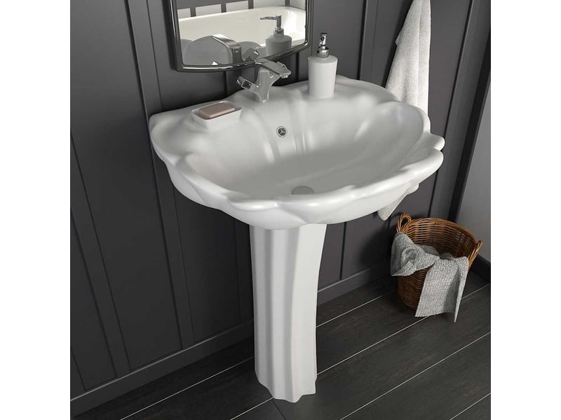  Lavabo autoportant avec socle céramique blanc 58x51x20 cm  - Conforama B