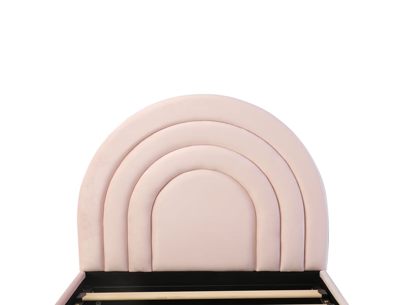  Lit coffre 1 place 90x200 cm en velours rose avec levage hydraulique et tête rembourrée, sans matelas  - Conforama E