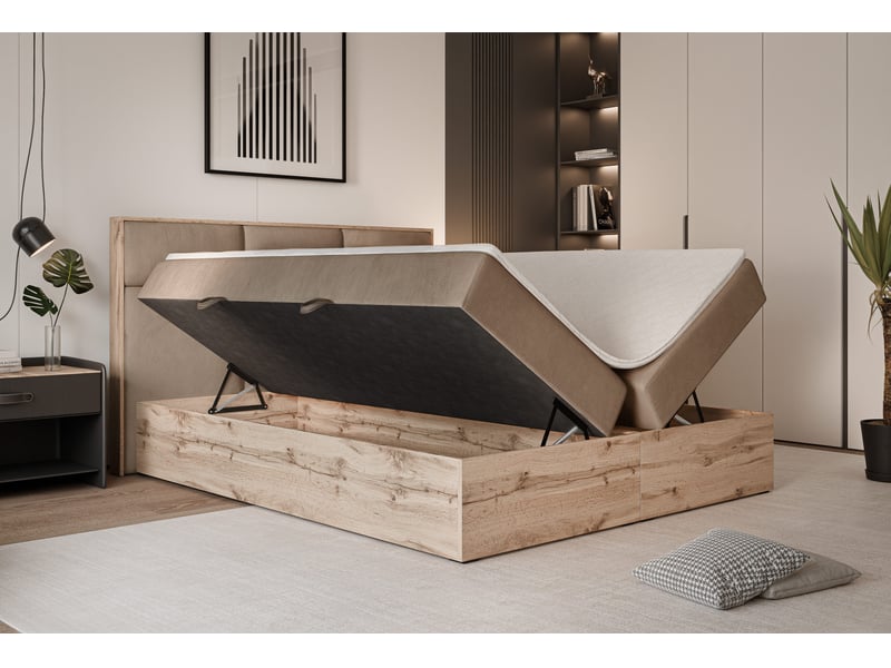  Lit coffre lavio - 120x200 cm - avec sommier et surmatelas - velours dense - marron clair LAVIO - Conforama C