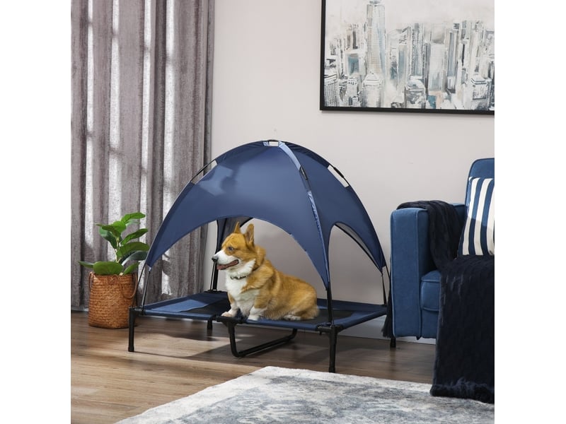  Lit surélevé extérieur  92x76x90 cm – bleu foncé et noir – pliable avec auvent protecteur  - Conforama B