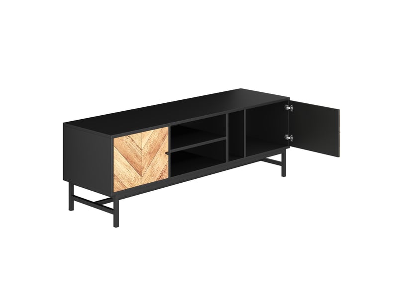  [déstockage] meuble tv 150 cm noir bois grand espace rangement style moderne minimaliste  - Conforama E