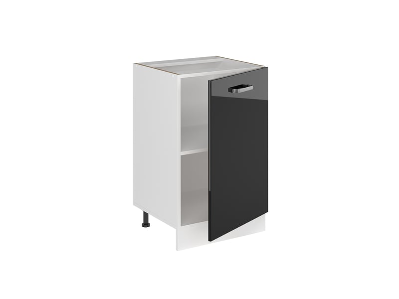 Vicco meuble bas de cuisine, noir haute brillanceblanc, 50cm plan de travail marbre - Conforama C
