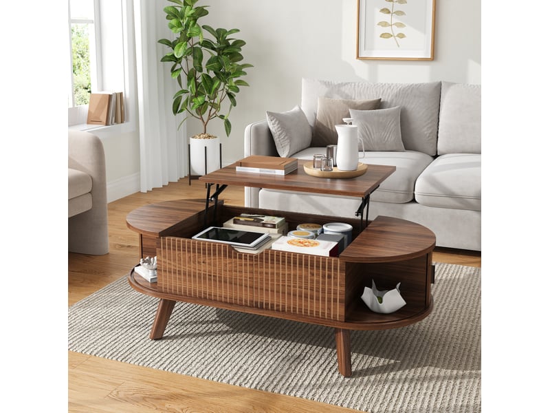  Table basse ovale relevable avec rangement 110x50x53,5 cm mdf coloris noyer  - Conforama W