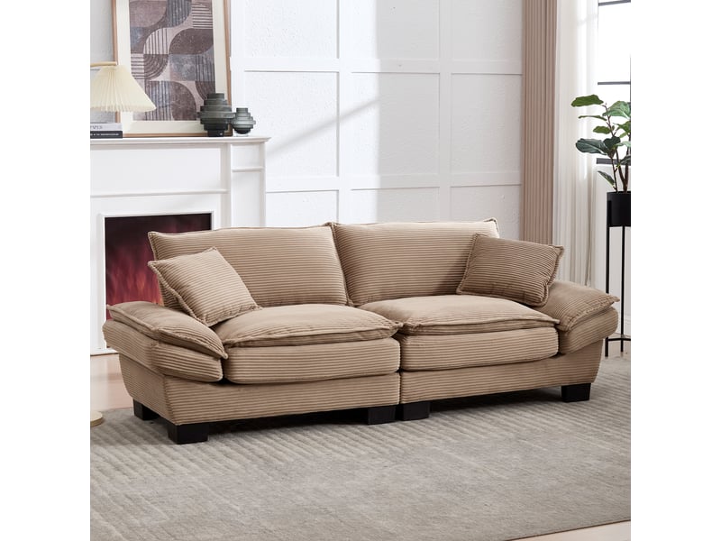  Canapé 2 places moderne kaki – sommier à ressorts et coussin d’appoint, spacieux et confortable  - Conforama D