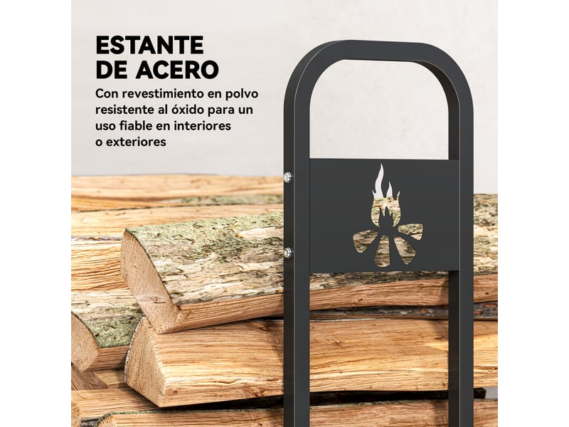  Porte-bûches extérieur métallique, capacité 300 kg, acier noir, 199 x 30 x 121 cm  - Conforama W