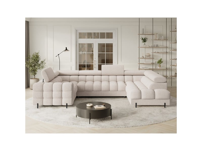  Canapé panoramique convertible factory 3 places beige – angle droit avec coffre – version 5  - Conforama E