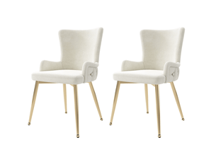 Lot de 2 chaises de salle à manger en velours beige et doré