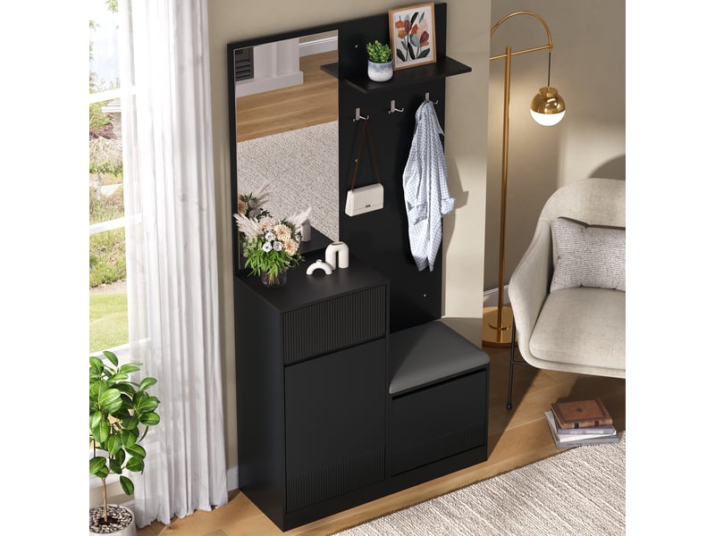  Meuble à chaussures coloris noir miroir intégré ORGL1145S - Conforama D