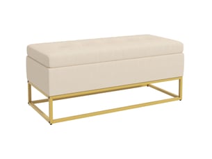 Banc de rangement 110 x 44 x 49 cm beige en polyester, couvercle relevable, pieds en acier doré