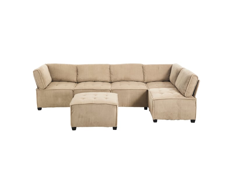 Canapé modulable 6 places en velours côtelé kaki 308x154x82 cm - Conforama D
