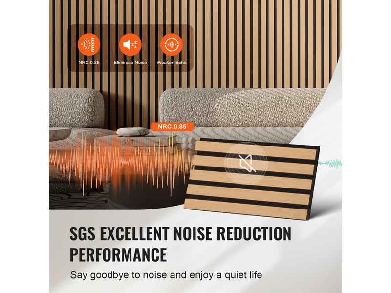 Vevor panneaux acoustiques lattes bois 2400x200 mm, mdf, réduction bruit. Chêne clair. - Conforama D