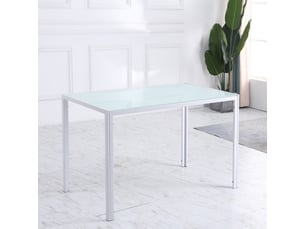 Table de salle à manger pour 4 personnes avec plateau en verre trempé et cadre en métal, pour cuisine, 120×60×75 cm