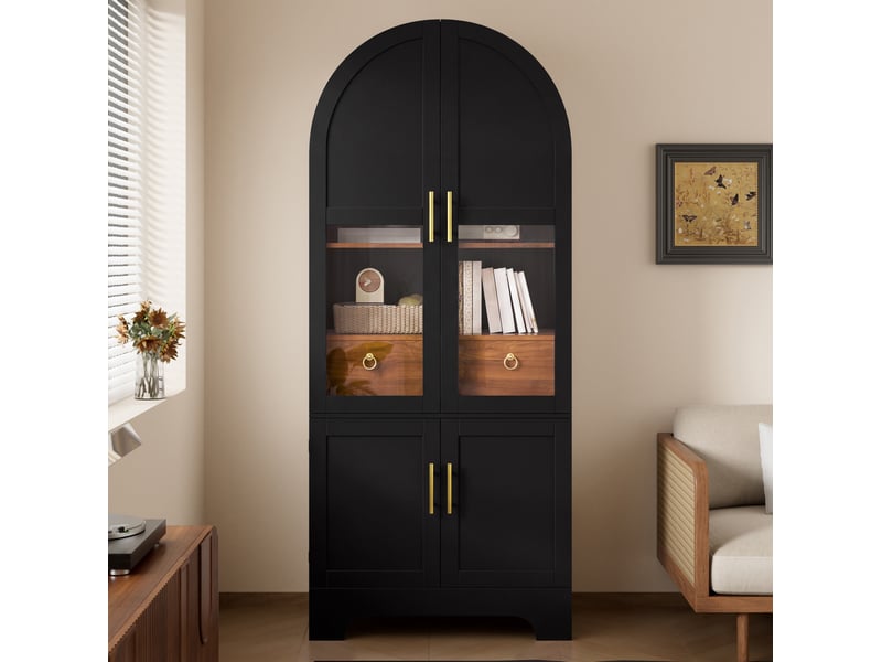 Buffet haut avec 4 portes, tiroir et led 76x40x180 cm, noir  - Conforama W