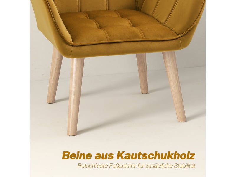  Fauteuil 1 place avec accoudoirs et pieds surélevés, style scandinave en tissu polyester aspect velours jaune  - Conforama E