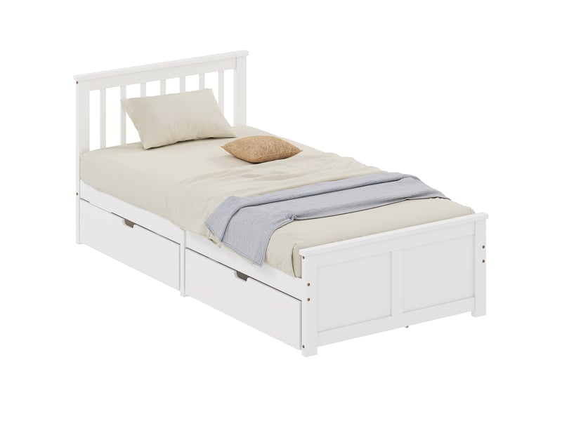  Ensemble lit 90 x 190 cm et tête de lit pied de lit 2 tiroirs bois blanc  - Conforama E