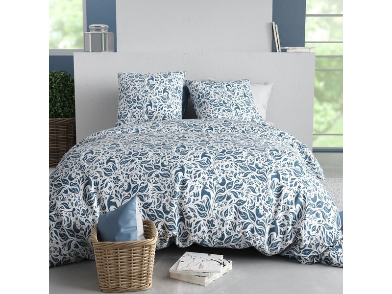  Parure housse de couette 240x220cm + 2 taies motif bucolique bleu 100% coton - bulma BULMA - Conforama A