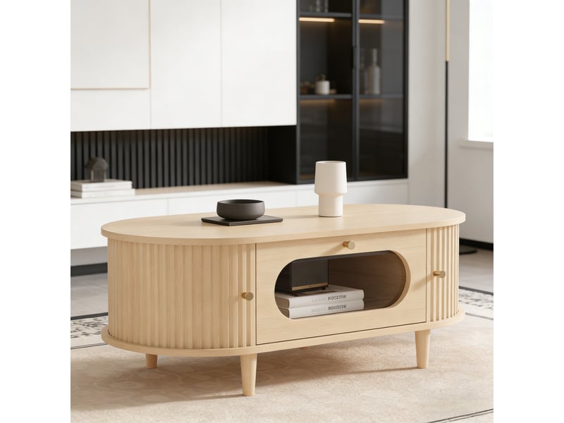  Table basse de salon en bois mdf avec tiroir et porte coulissante, 100x50x36 cm  - Conforama W