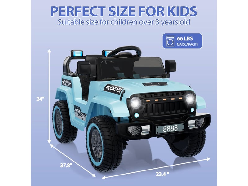  Voiture électrique pour enfant 12 v, télécommande parentale, 2 moteurs, 6,5 kmh, led, ceinture de sécurité – bleu PTO_0YTDFWBN - Conforama C
