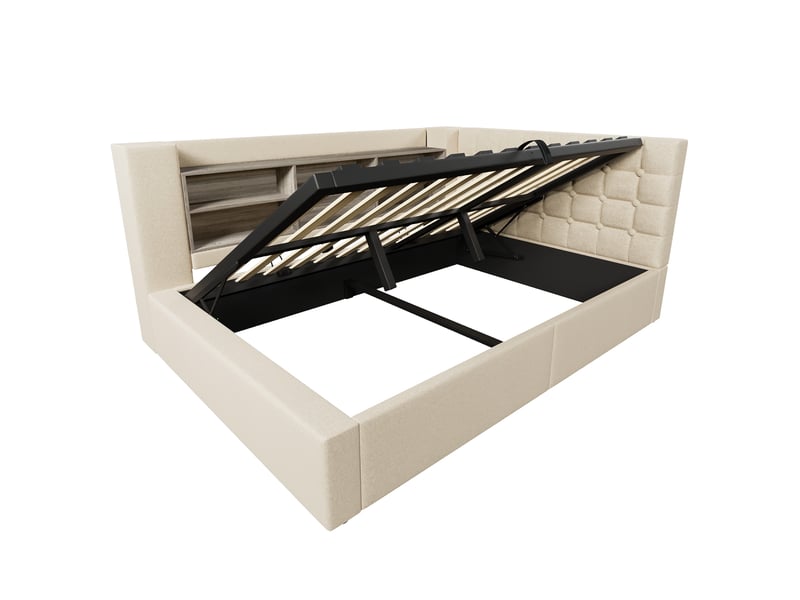  Lit coffre 140 × 200 en lin beige, tête de lit en l réversible, led et usb-c IKSETERA TRADING LTD - Conforama W