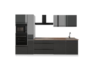 Vicco cuisine, anthracite haute brillanceblanc, 310cm plan de travail chêne doré