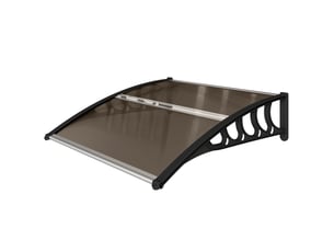 Auvent extérieur 103 x 96,5 x 27 cm pour portes et fenêtres, protection solaire et pluie, polycarbonate translucide et aluminium