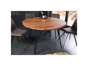Table de salle à manger silva – bois massif d'acacia et métal noir – 120 cm – plateau épais 45 mm – style industriel
