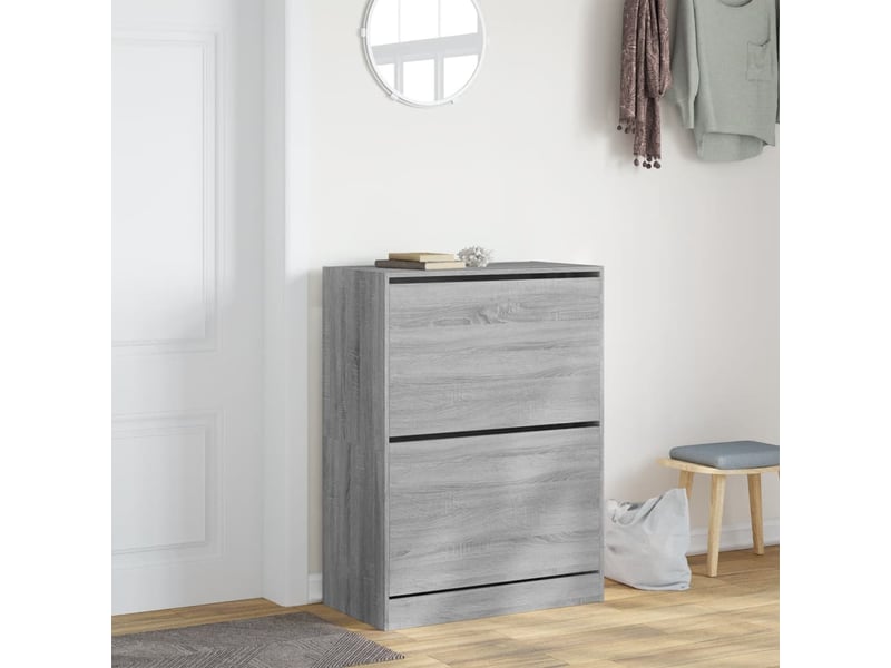  Meuble à chaussure | armoire à chaussures 2 tiroirs rabattables sonoma gris shl4808  - Conforama C