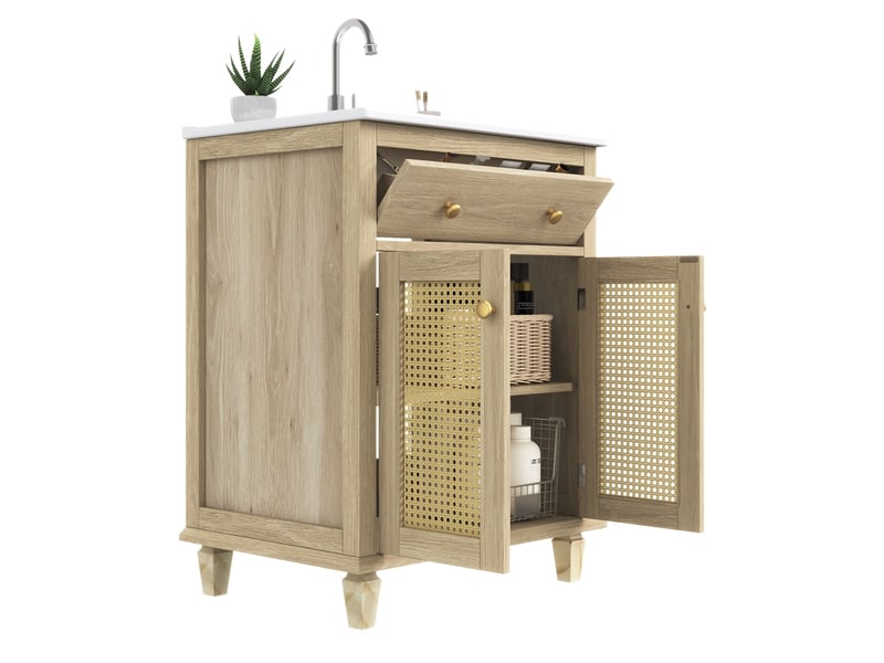 Meuble sous vasque 61x47x87 cm avec lavabo en céramique, effet bois naturel - Conforama A