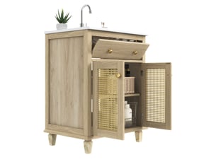 Meuble sous vasque 61x47x87 cm avec lavabo en céramique, effet bois naturel