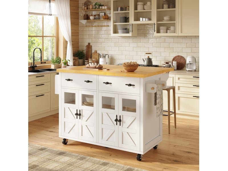  Desserte de cuisine blanche 140x73x93,5 cm à plateau extensible  - Conforama D