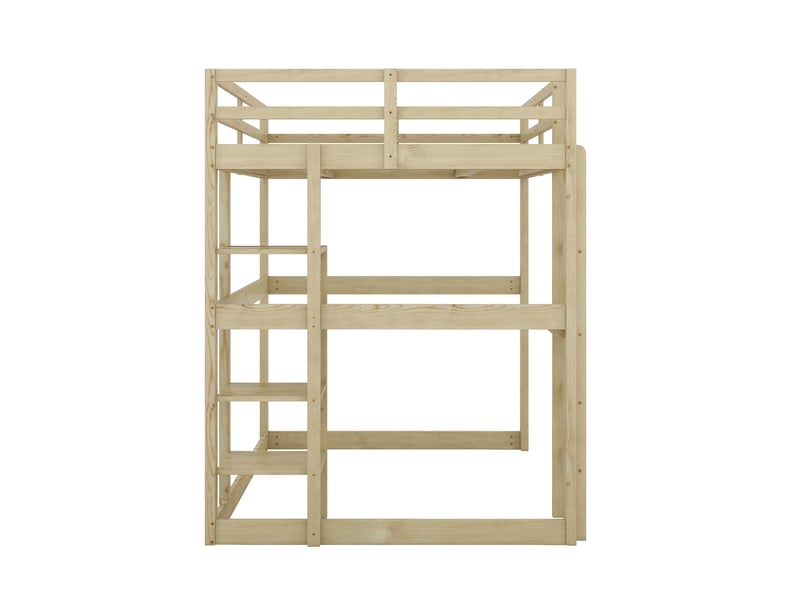  Lit mezzanine enfant naturel 140 × 200 cm en pin, bureau intégré et 4 compartiments de rangement  - Conforama D