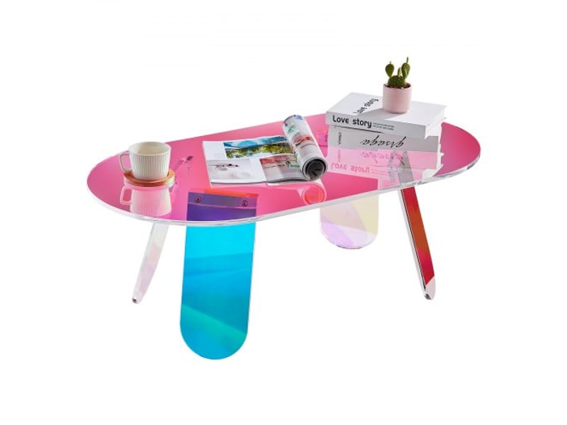  Table basse en acrylique irisé table d'appoint 950 x 500 x 350 mm bout de canapé en acrylique de 12 mm d’épaisseur charge maximale 25 kg grande table de salon rangement pour chambre balcon café  - Conforama E