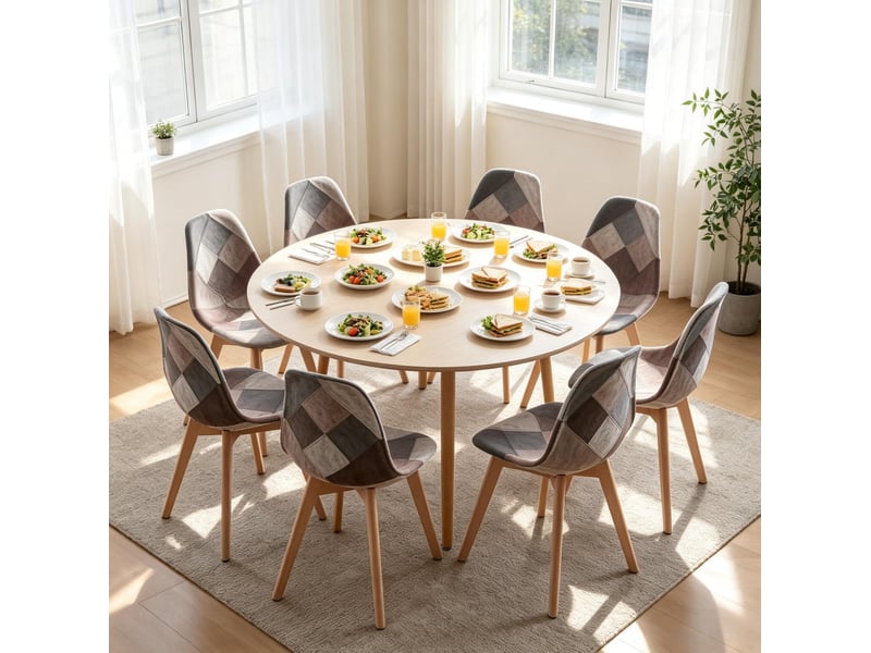  Lot de 8 chaises de salle à manger en tissu patchwork multicolore, design moderne  - Conforama B