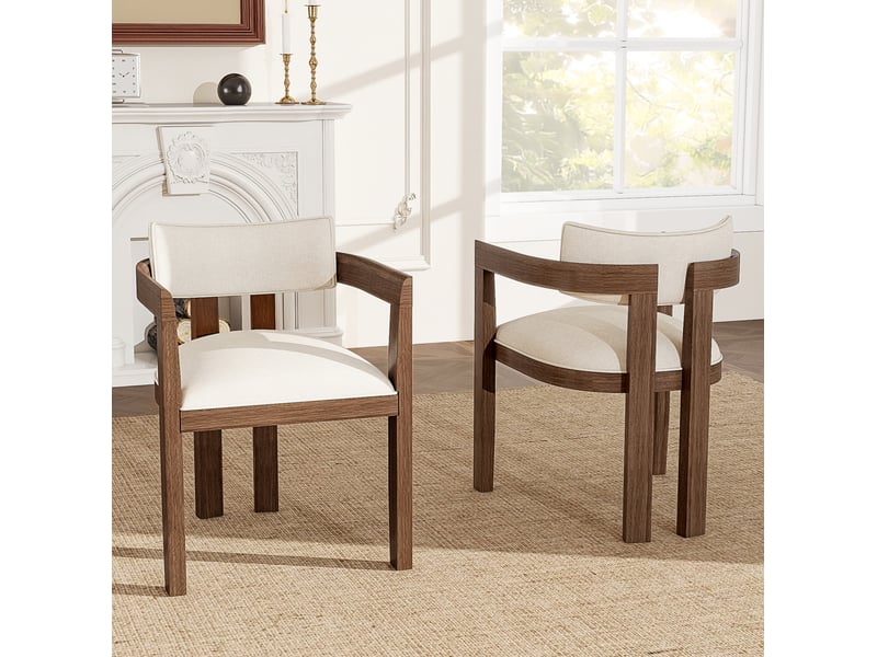  Lot de 6 chaises de salle à manger 60,5x57,5x78,5 cm, bois, avec accoudoirs, teinte noyer, style classique  - Conforama D