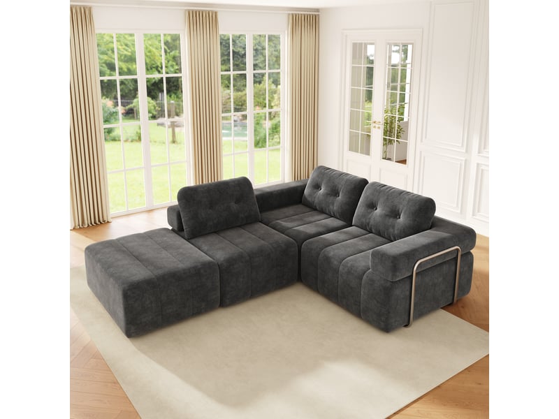  Canapé d’angle modulable 4 places en chenille gris, 258 × 165 × 79 cm IKSETERA TRADING LTD - Conforama D